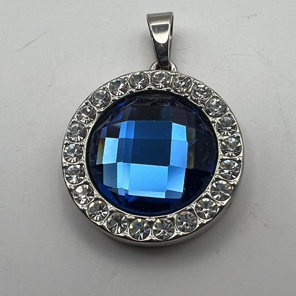 Vintage Simulated‎ Blue Stone Pendant Faceted with Clear Crystal Accents